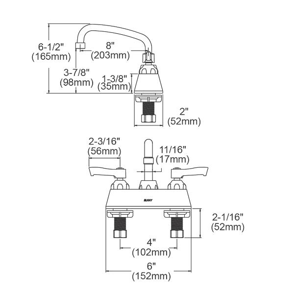 Elkay LK406AT08L2 4" Centerset with Exposed Deck Faucet with 8" Arc Tube Spout 2" Lever Handles