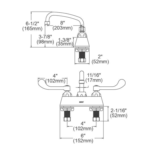 Elkay LK406AT08T4 4" Centerset with Exposed Deck Faucet with 8" Arc Tube Spout 4" Wristblade Handles