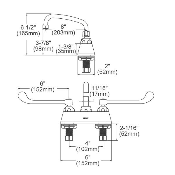 Elkay LK406AT08T6 4" Centerset with Exposed Deck Faucet with 8" Arc Tube Spout 6" Wristblade Handles