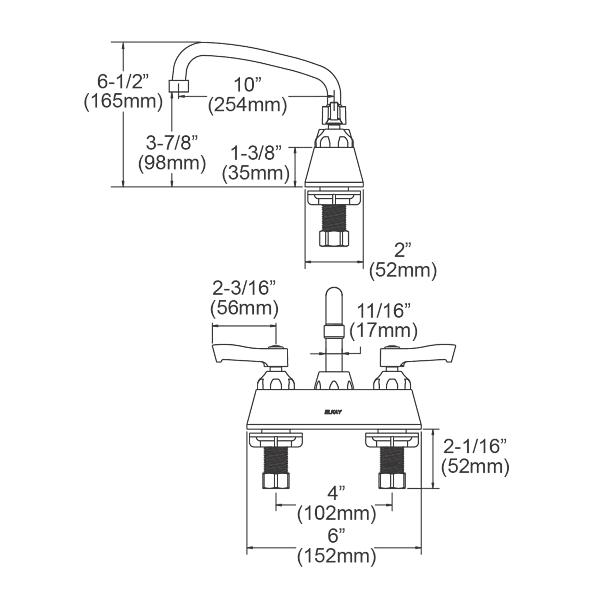 Elkay LK406AT10L2 4" Centerset with Exposed Deck Faucet with 10" Arc Tube Spout 2" Lever Handles