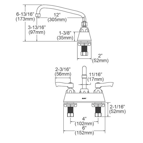 Elkay LK406AT12L2 4" Centerset with Exposed Deck Faucet with 12" Arc Tube Spout 2" Lever Handles