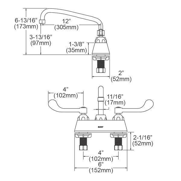 Elkay LK406AT12T4 4" Centerset with Exposed Deck Faucet with 12" Arc Tube Spout 4" Wristblade Handles