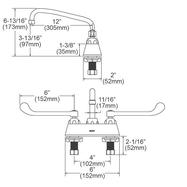 Elkay LK406AT12T6 4" Centerset with Exposed Deck Faucet with 12" Arc Tube Spout 6" Wristblade Handles