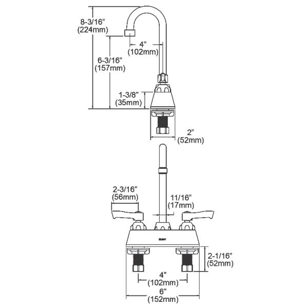 Elkay LK406GN04L2 4" Centerset with Exposed Deck Faucet with 4" Gooseneck Spout 2" Lever Handles Chrome