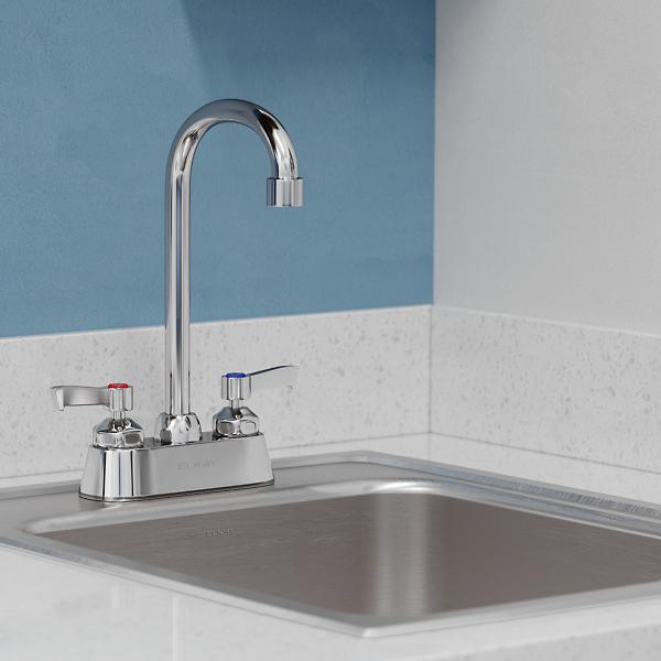 Elkay LK406GN05L2 4" Centerset with Exposed Deck Faucet with 5" Gooseneck Spout 2" Lever Handles Chrome