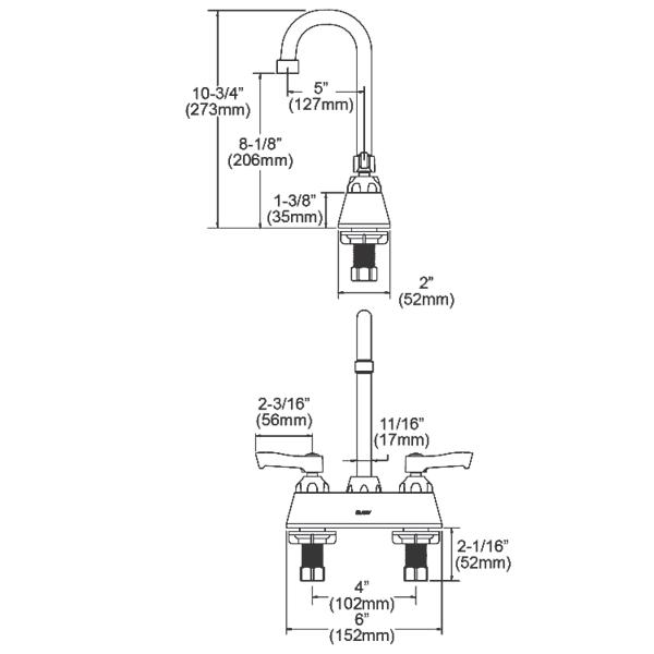 Elkay LK406GN05L2 4" Centerset with Exposed Deck Faucet with 5" Gooseneck Spout 2" Lever Handles Chrome