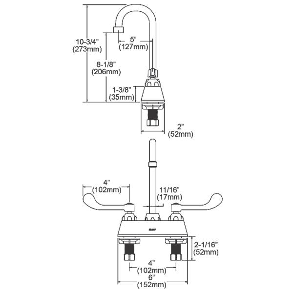 Elkay LK406GN05T4 4" Centerset with Exposed Deck Faucet with 5" Gooseneck Spout 4" Wristblade Handles Chrome