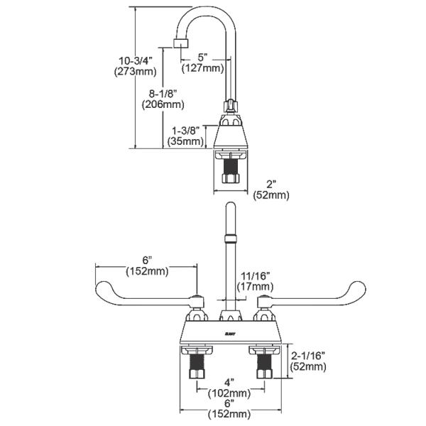 Elkay LK406GN05T6 4" Centerset with Exposed Deck Faucet with 5" Gooseneck Spout 6" Wristblade Handles Chrome