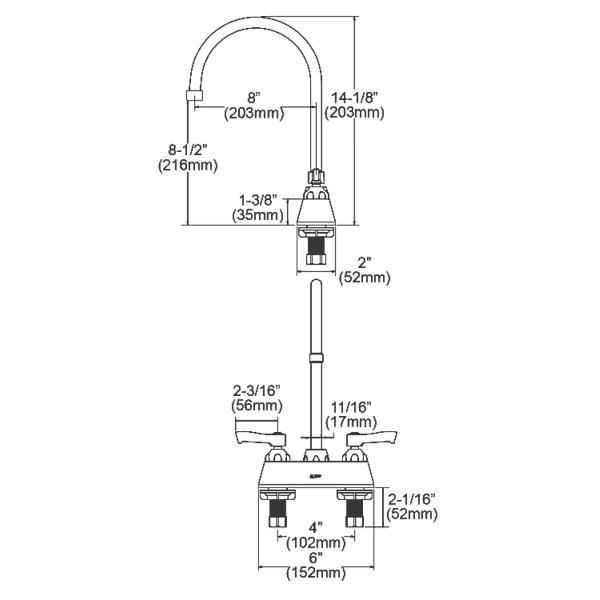 Elkay LK406GN08L2 4" Centerset with Exposed Deck Faucet with 8" Gooseneck Spout 2" Lever Handles Chrome