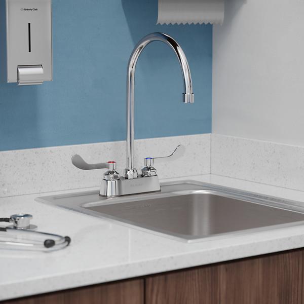 Elkay LK406GN08T4 4" Centerset with Exposed Deck Faucet with 8" Gooseneck Spout 4" Wristblade Handles Chrome