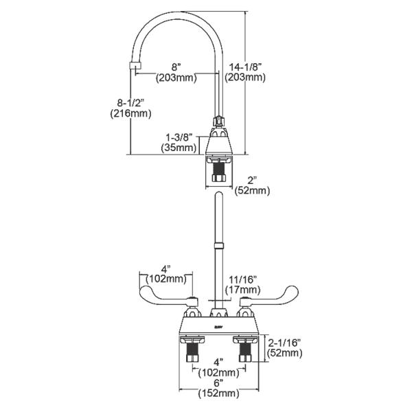 Elkay LK406GN08T4 4" Centerset with Exposed Deck Faucet with 8" Gooseneck Spout 4" Wristblade Handles Chrome