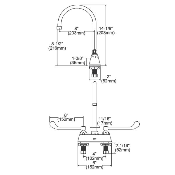 Elkay LK406GN08T6 4" Centerset with Exposed Deck Faucet with 8" Gooseneck Spout 6" Wristblade Handles Chrome