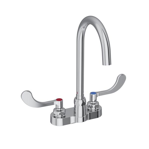 Elkay LK406LGN05T4 4" Centerset with Exposed Deck Laminar Flow Faucet with 5" Gooseneck Spout 4" Wristblade Handles Chrome