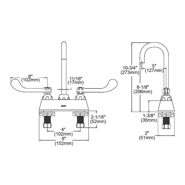 Elkay LK406LGN05T4 4" Centerset with Exposed Deck Laminar Flow Faucet with 5" Gooseneck Spout 4" Wristblade Handles Chrome