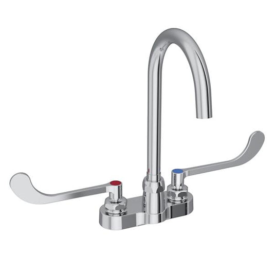 Elkay LK406LGN05T6 4" Centerset with Exposed Deck Laminar Flow Faucet with 5" Gooseneck Spout 6" Wristblade Handles Chrome