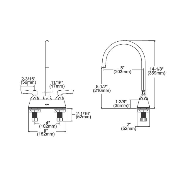 Elkay LK406LGN08L2 4" Centerset with Exposed Deck Laminar Flow Faucet with 8" Gooseneck Spout 2" Lever Handles Chrome