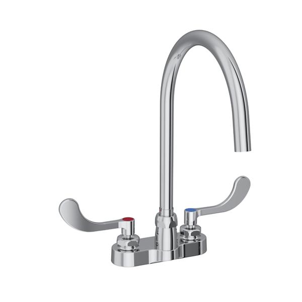 Elkay LK406LGN08T4 4" Centerset with Exposed Deck Laminar Flow Faucet with 8" Gooseneck Spout 4" Wristblade Handles Chrome