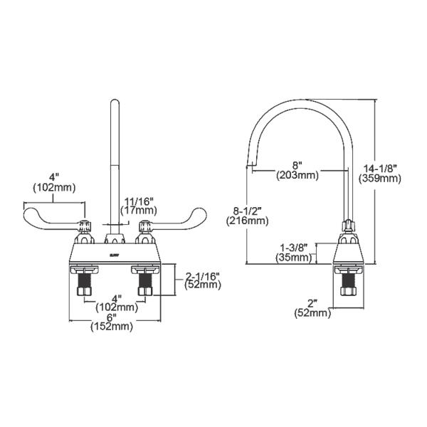 Elkay LK406LGN08T4 4" Centerset with Exposed Deck Laminar Flow Faucet with 8" Gooseneck Spout 4" Wristblade Handles Chrome