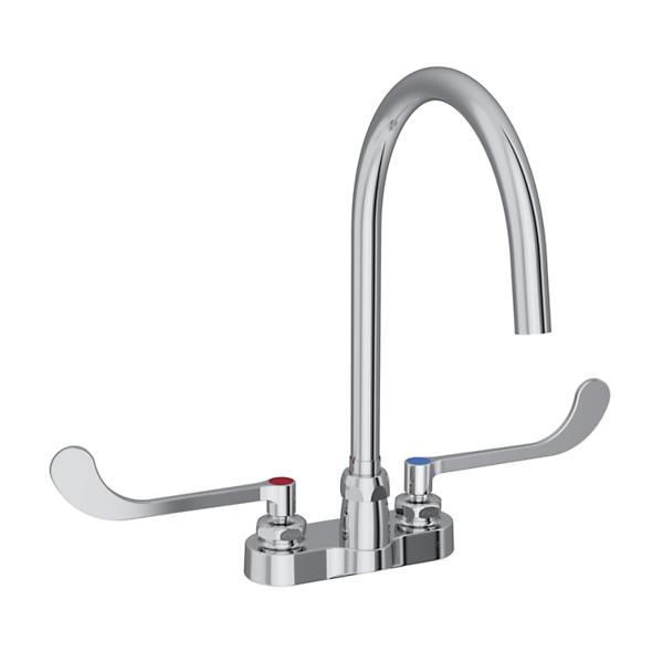 Elkay LK406LGN08T6 4" Centerset with Exposed Deck Laminar Flow Faucet with 8" Gooseneck Spout 6" Wristblade Handles Chrome