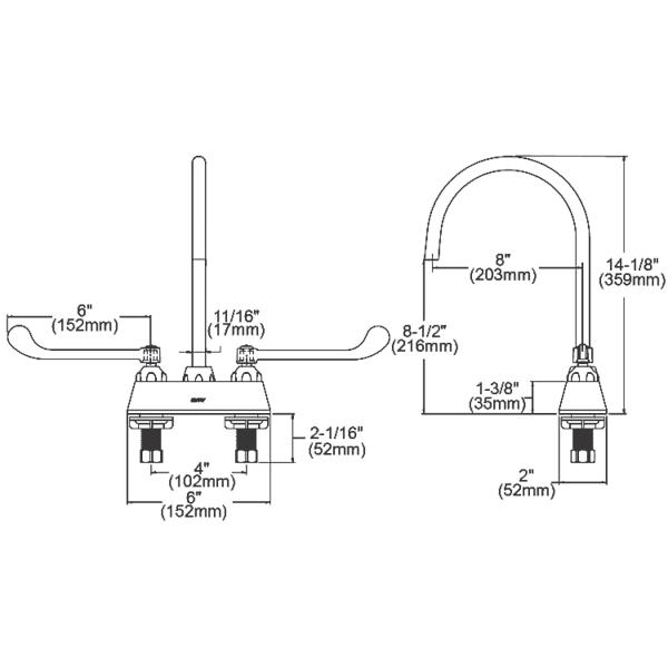 Elkay LK406LGN08T6 4" Centerset with Exposed Deck Laminar Flow Faucet with 8" Gooseneck Spout 6" Wristblade Handles Chrome