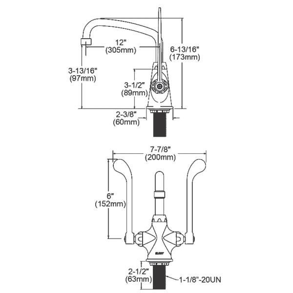 Elkay LK500AT12T6 Single Hole with Concealed Deck Faucet with 12" Arc Tube Spout 6" Wristblade Handles Chrome