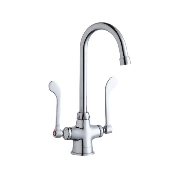 Elkay LK500GN05T6 Single Hole with Concealed Deck Faucet with 5" Gooseneck Spout 6" Wristblade Handles Chrome