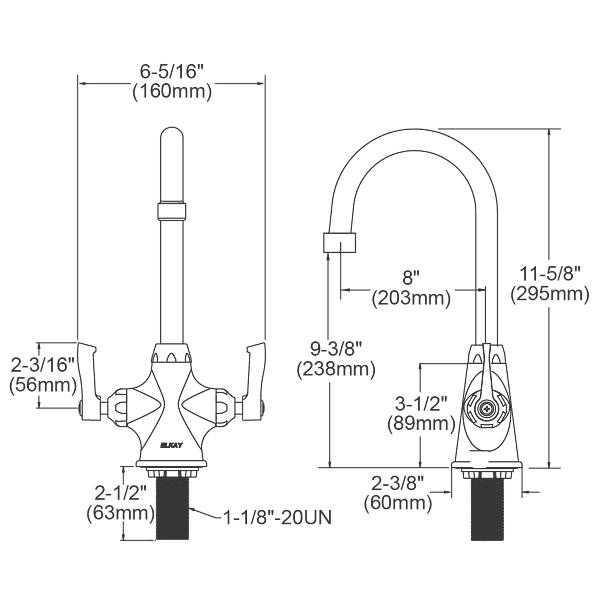 Elkay LK500GN08L2 Single Hole with Concealed Deck Faucet with 8" Gooseneck Spout 2" Lever Handles Chrome