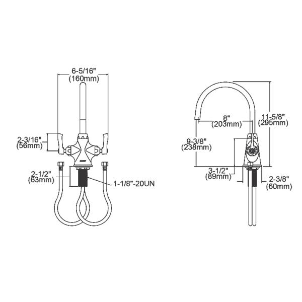 Elkay LK500LGN08L2 Single Hole with Concealed Deck Laminar Flow Faucet with 8" Gooseneck Spout 2" Lever Handles Chrome