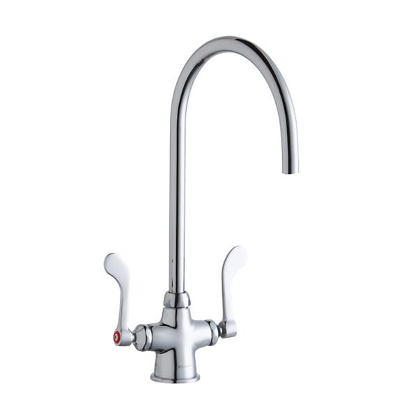 Elkay LK500LGN08T4 Single Hole with Concealed Deck Laminar Flow Faucet with 8" Gooseneck Spout 4" Wristblade Handles Chrome