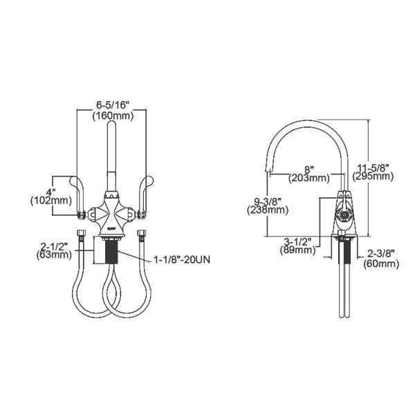 Elkay LK500LGN08T4 Single Hole with Concealed Deck Laminar Flow Faucet with 8" Gooseneck Spout 4" Wristblade Handles Chrome