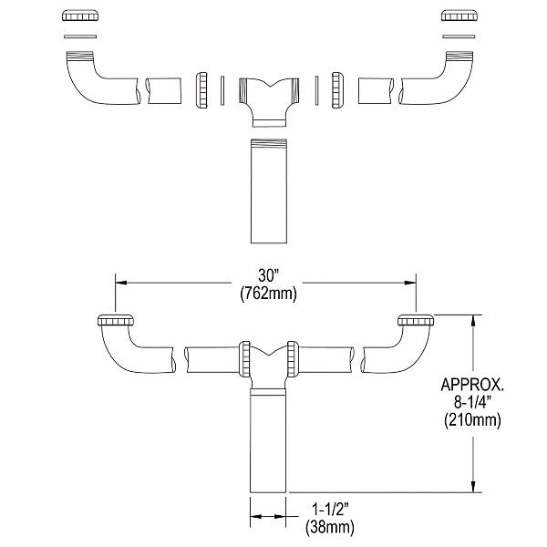 Elkay LK52 Drain Fitting Center Outlet for Double Bowl Sinks