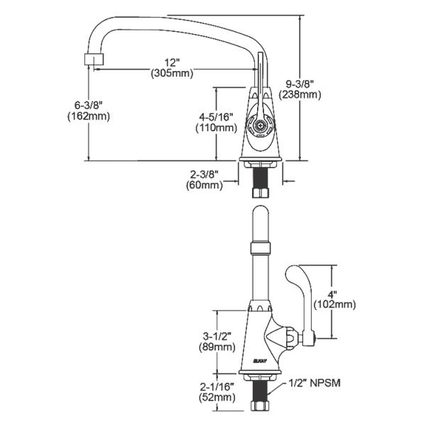 Elkay LK535AT12T4 Single Hole with Single Control Faucet with 12" Arc Tube Spout 4" Wristblade Handle Chrome