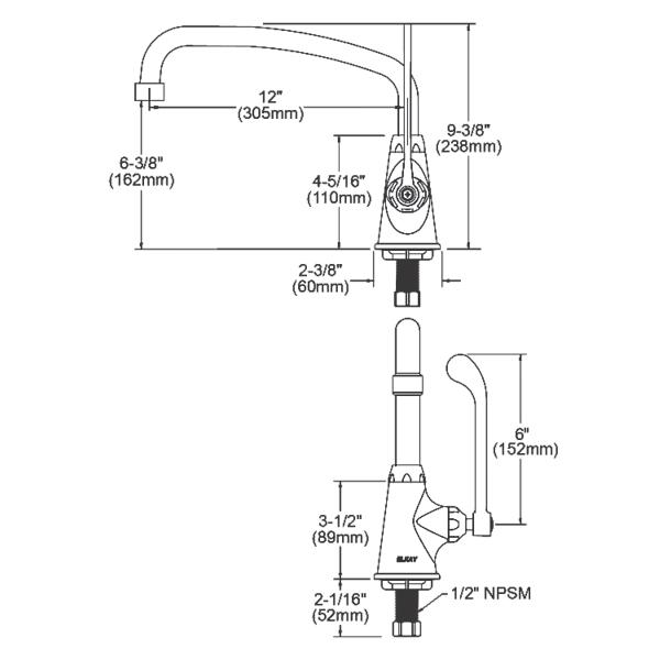 Elkay LK535AT12T6 Single Hole with Single Control Faucet with 12" Arc Tube Spout 6" Wristblade Handle Chrome