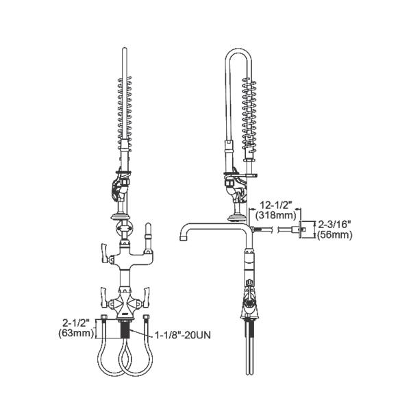 Elkay LK543AF08LC Single Hole Concealed Deck Mount Faucet 44in Flexible Hose with 1.2 GPM Spray Head + 8" Arc Tube Spout 2" Lever Handles