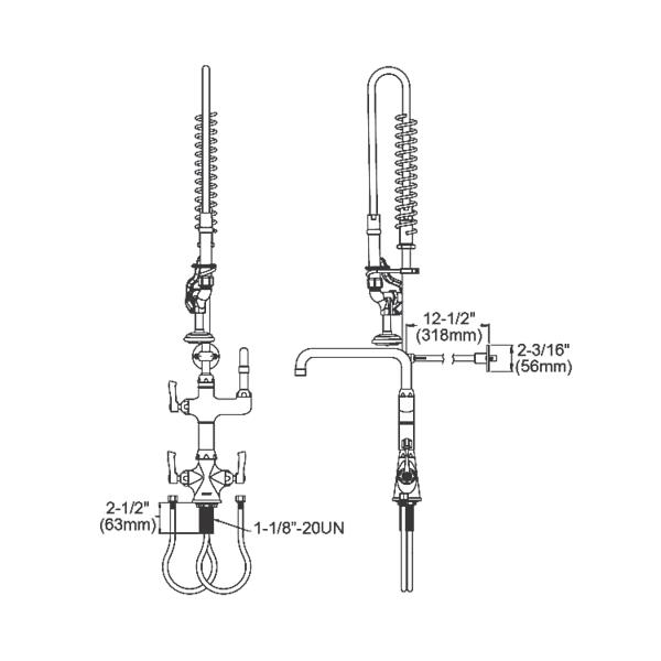 Elkay LK543AF10LC Single Hole Concealed Deck Mount Faucet 44in Flexible Hose with 1.2 GPM Spray Head + 10" Arc Tube Spout 2" Lever Handles