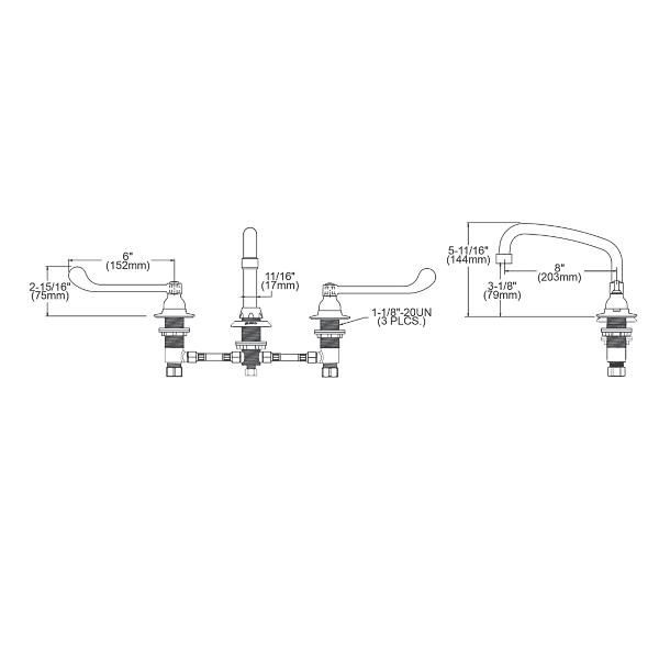 Elkay LK800AT08T6 8" Centerset with Concealed Deck Faucet with 8" Arc Tube Spout 6" Wristblade Handles Chrome