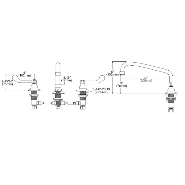 Elkay LK800AT12T4 8" Centerset with Concealed Deck Faucet with 12" Arc Tube Spout 4" Wristblade Handles Chrome