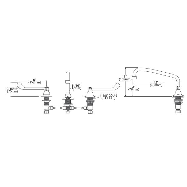 Elkay LK800AT12T6 8" Centerset with Concealed Deck Faucet with 12" Arc Tube Spout 6" Wristblade Handles Chrome