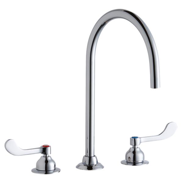 Elkay LK800LGN08T4 8" Centerset with Concealed Deck Laminar Flow Faucet with 8" Gooseneck Spout 4" Wristblade Handles Chrome