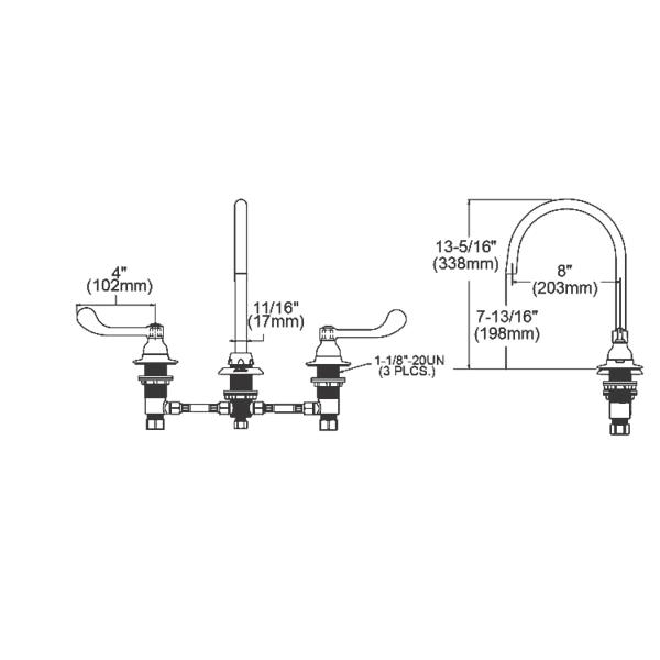 Elkay LK800LGN08T4 8" Centerset with Concealed Deck Laminar Flow Faucet with 8" Gooseneck Spout 4" Wristblade Handles Chrome