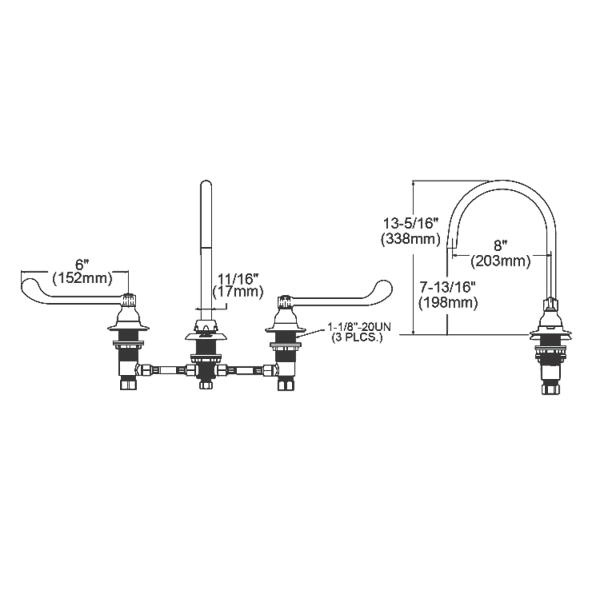 Elkay LK800LGN08T6 8" Centerset with Concealed Deck Laminar Flow Faucet with 8" Gooseneck Spout 6" Wristblade Handles Chrome