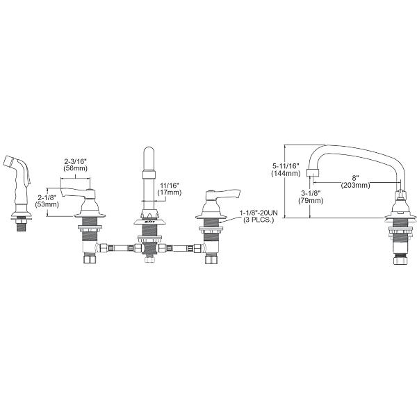 Elkay LK801AT08L2 8" Centerset with Concealed Deck Faucet with 8" Arc Tube Spout 2" Lever Handles with Side Spray Chrome