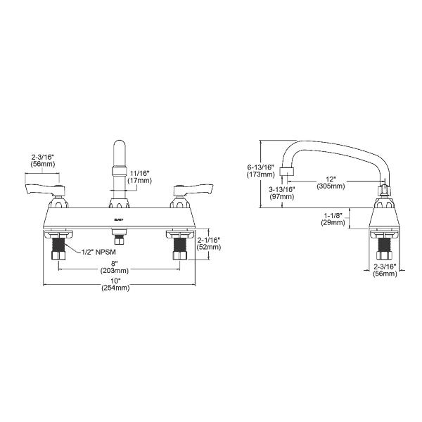 Elkay LK810AT12L2 8" Centerset with Exposed Deck Faucet with 12" Arc Tube Spout 2" Lever Handles Chrome