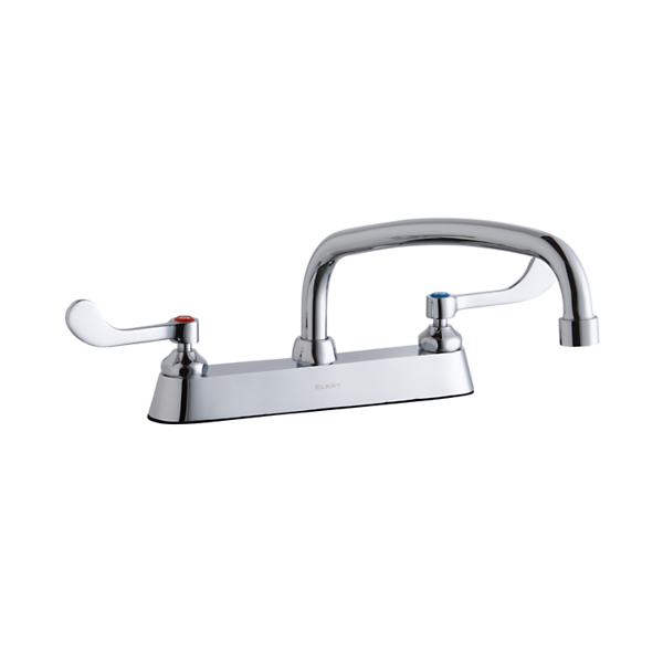 Elkay LK810AT12T4 8" Centerset with Exposed Deck Faucet with 12" Arc Tube Spout 4" Wristblade Handles Chrome