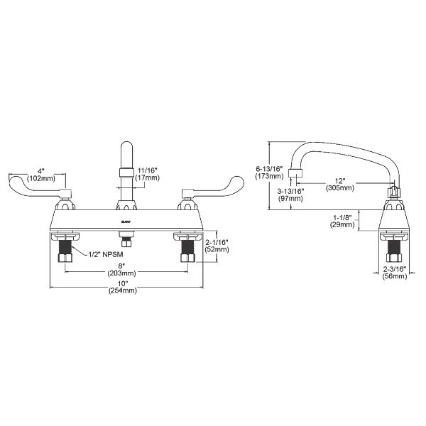 Elkay LK810AT12T4 8" Centerset with Exposed Deck Faucet with 12" Arc Tube Spout 4" Wristblade Handles Chrome