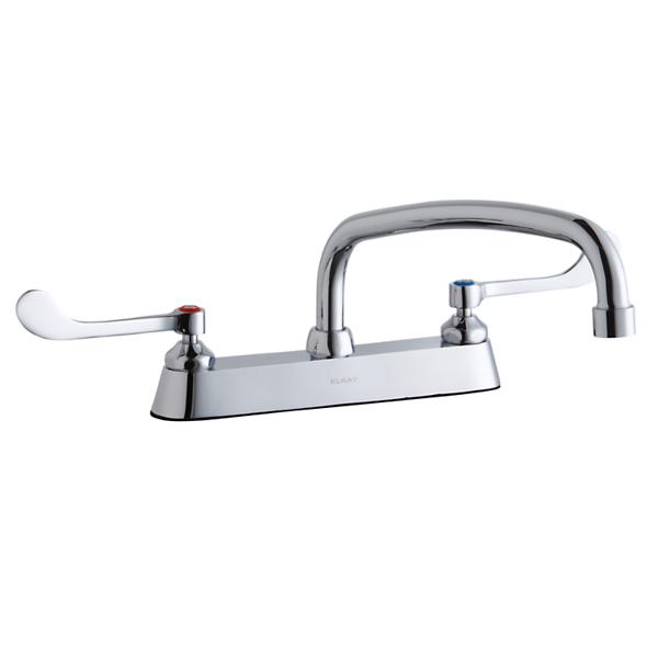 Elkay LK810AT12T6 8" Centerset with Exposed Deck Faucet with 12" Arc Tube Spout 6" Wristblade Handles Chrome