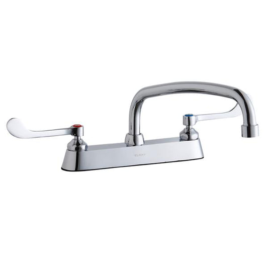 Elkay LK810AT12T6 8" Centerset with Exposed Deck Faucet with 12" Arc Tube Spout 6" Wristblade Handles Chrome