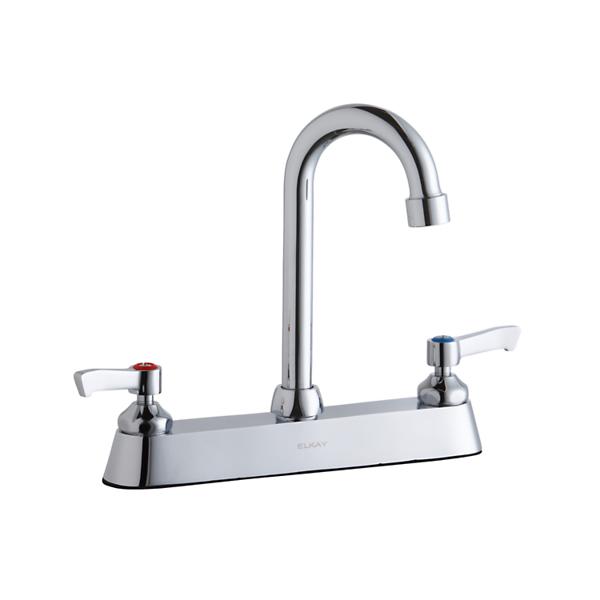 Elkay LK810GN04L2 8" Centerset with Exposed Deck Faucet with 4" Gooseneck Spout 2" Lever Handles Chrome