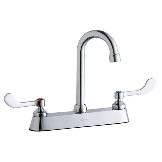 Elkay LK810GN04T4 8" Centerset with Exposed Deck Faucet with 4" Gooseneck Spout 4" Wristblade Handles Chrome