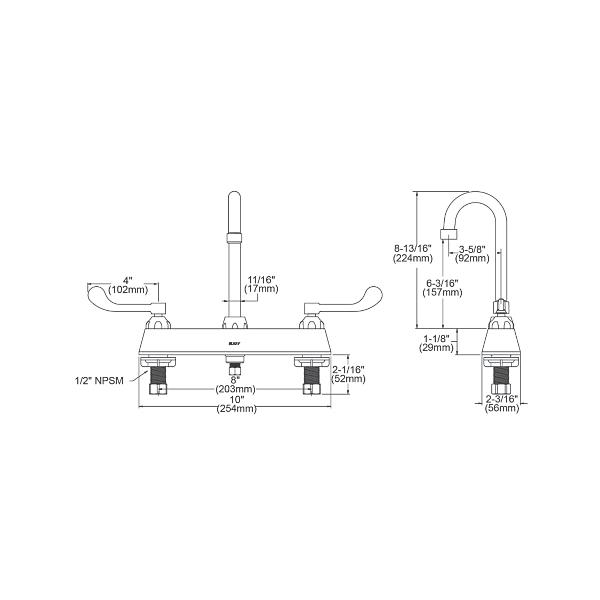 Elkay LK810GN04T4 8" Centerset with Exposed Deck Faucet with 4" Gooseneck Spout 4" Wristblade Handles Chrome